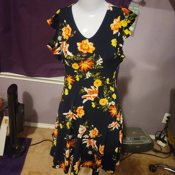 open lace back dress Tuscan Navy & Orange Floral Dress – Elise Design